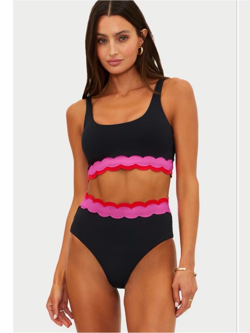 NWT Beach Riot Harriet High-Waist Pink and Red Scallop Bikini Bottom